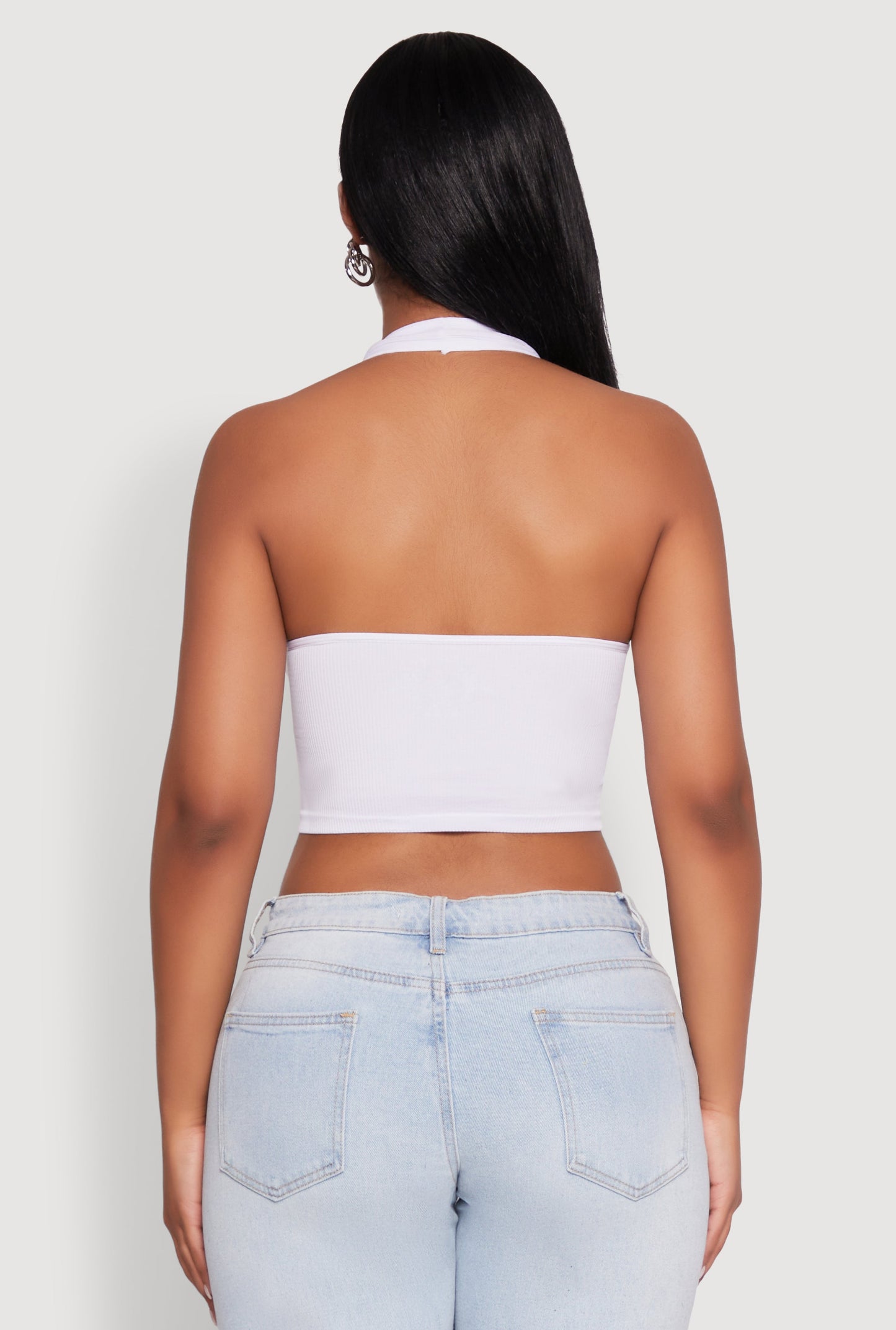 Button Front Cut Out Halter Neck Crop Top