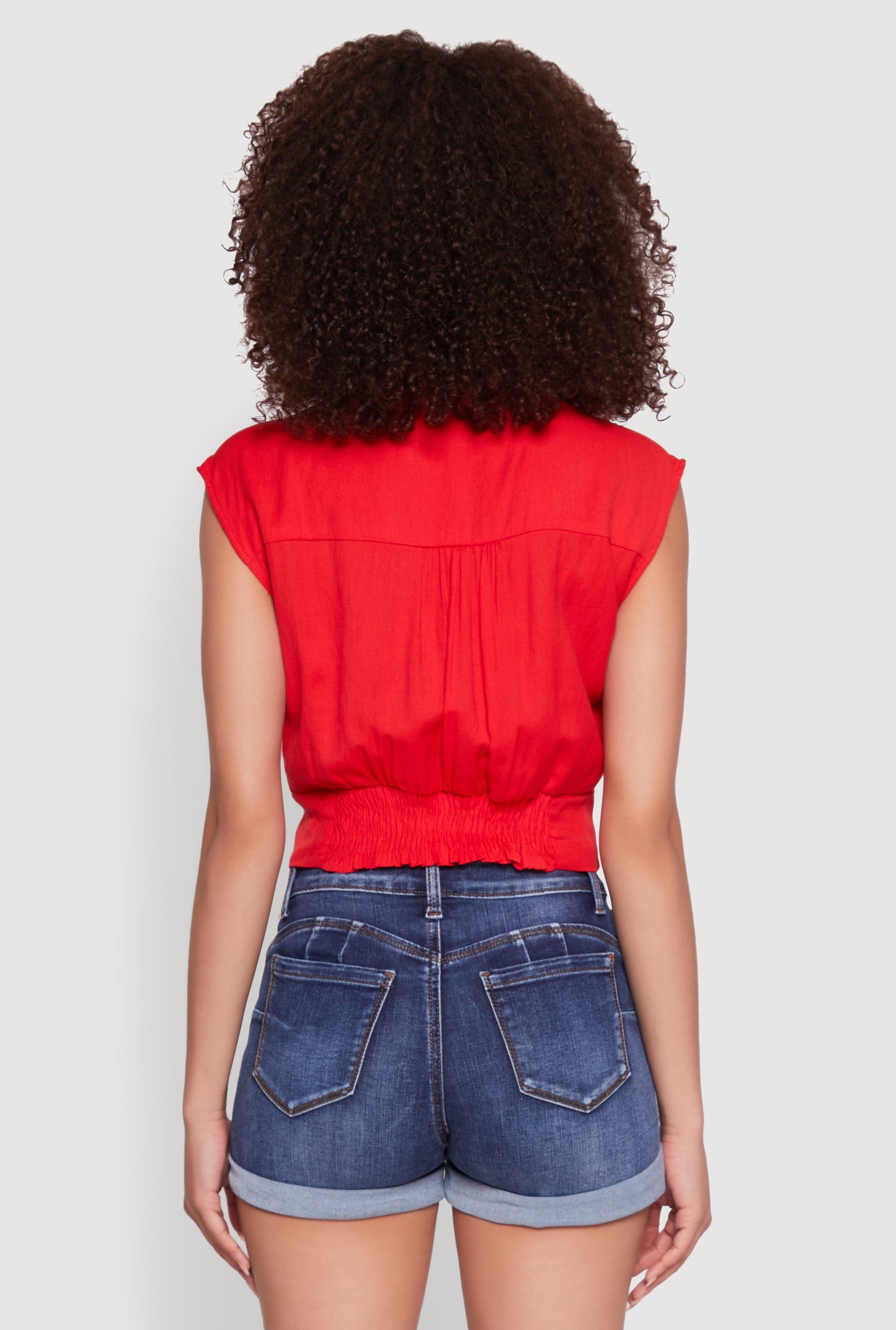 Sleeveless Cropped Button Front Shirt