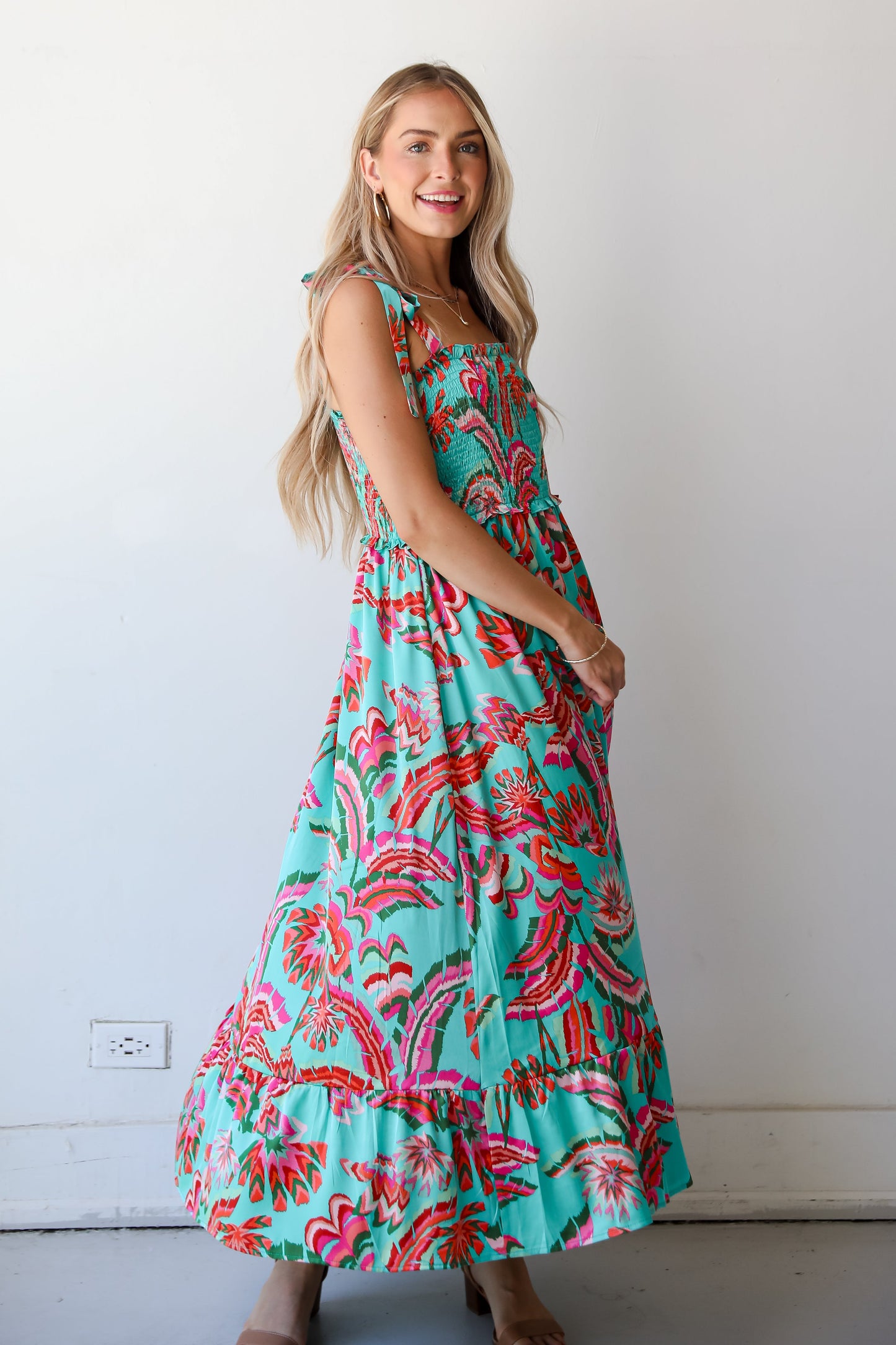 FINAL SALE - Flirty Dreamer Jade Satin Maxi Dress