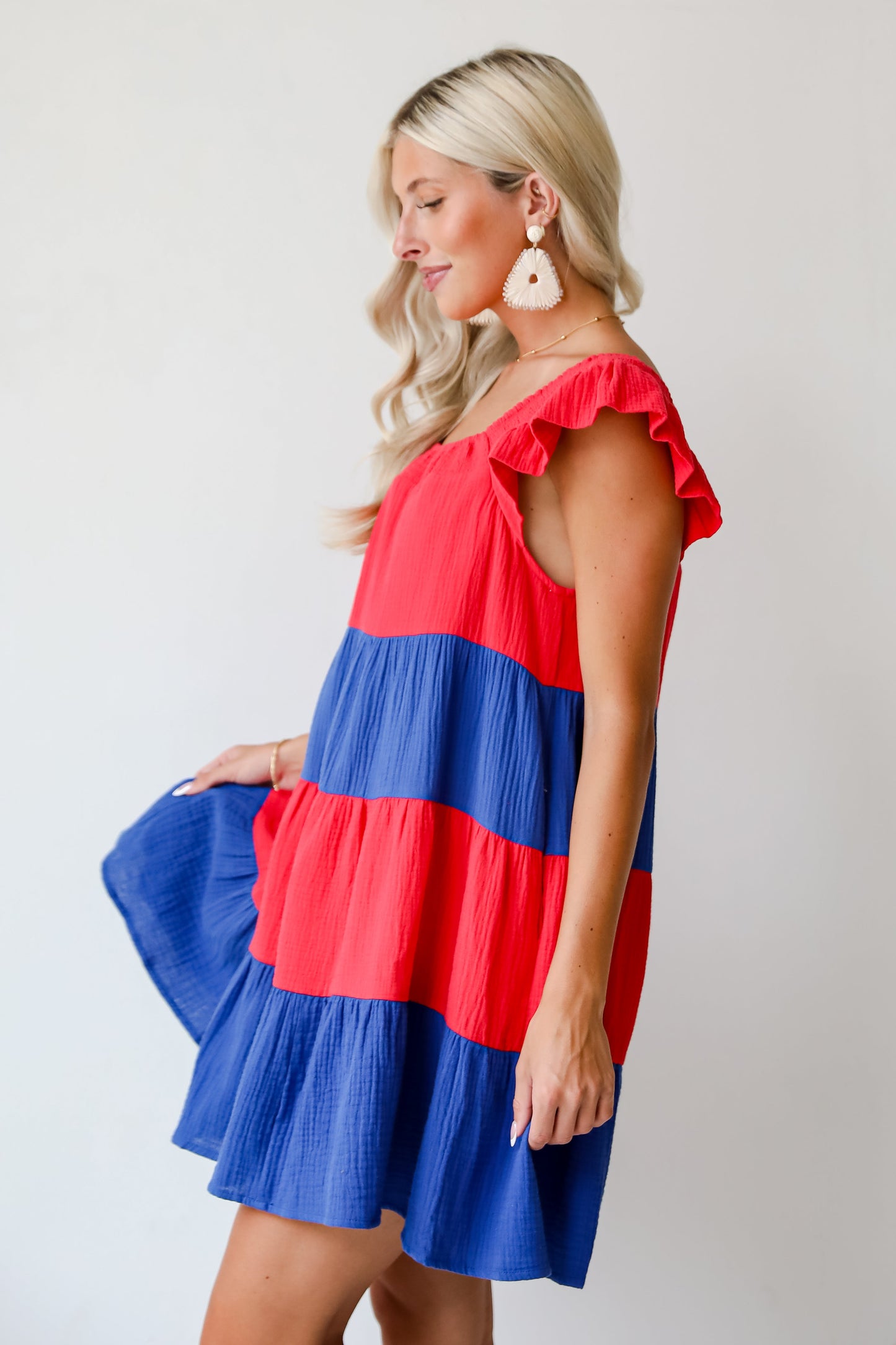 FINAL SALE - Dandy Darling Linen Tiered Color Block Mini Dress