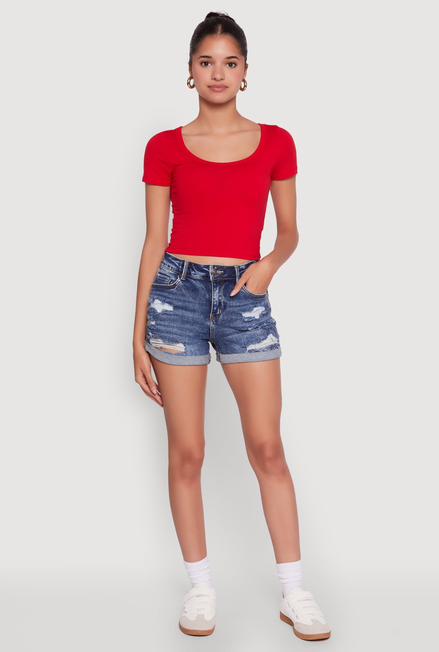 Ambiance Classic Fit Scoop Neck Short Sleeve Cropped Tee