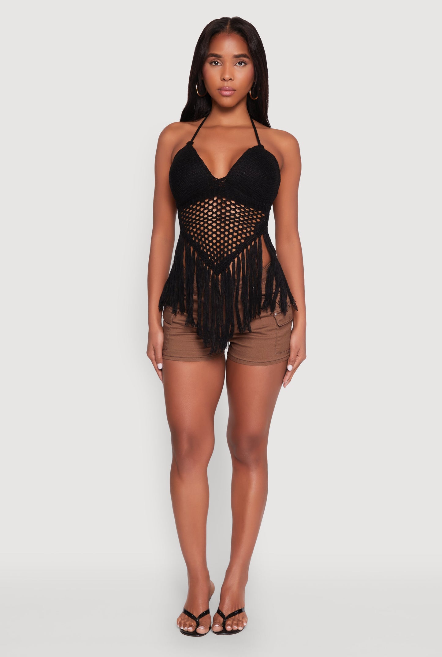 Tie Back Crochet Fringe Halter Top