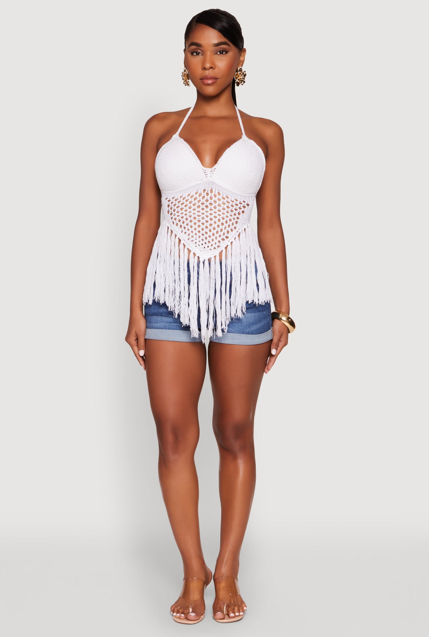 Tie Back Crochet Fringe Halter Top