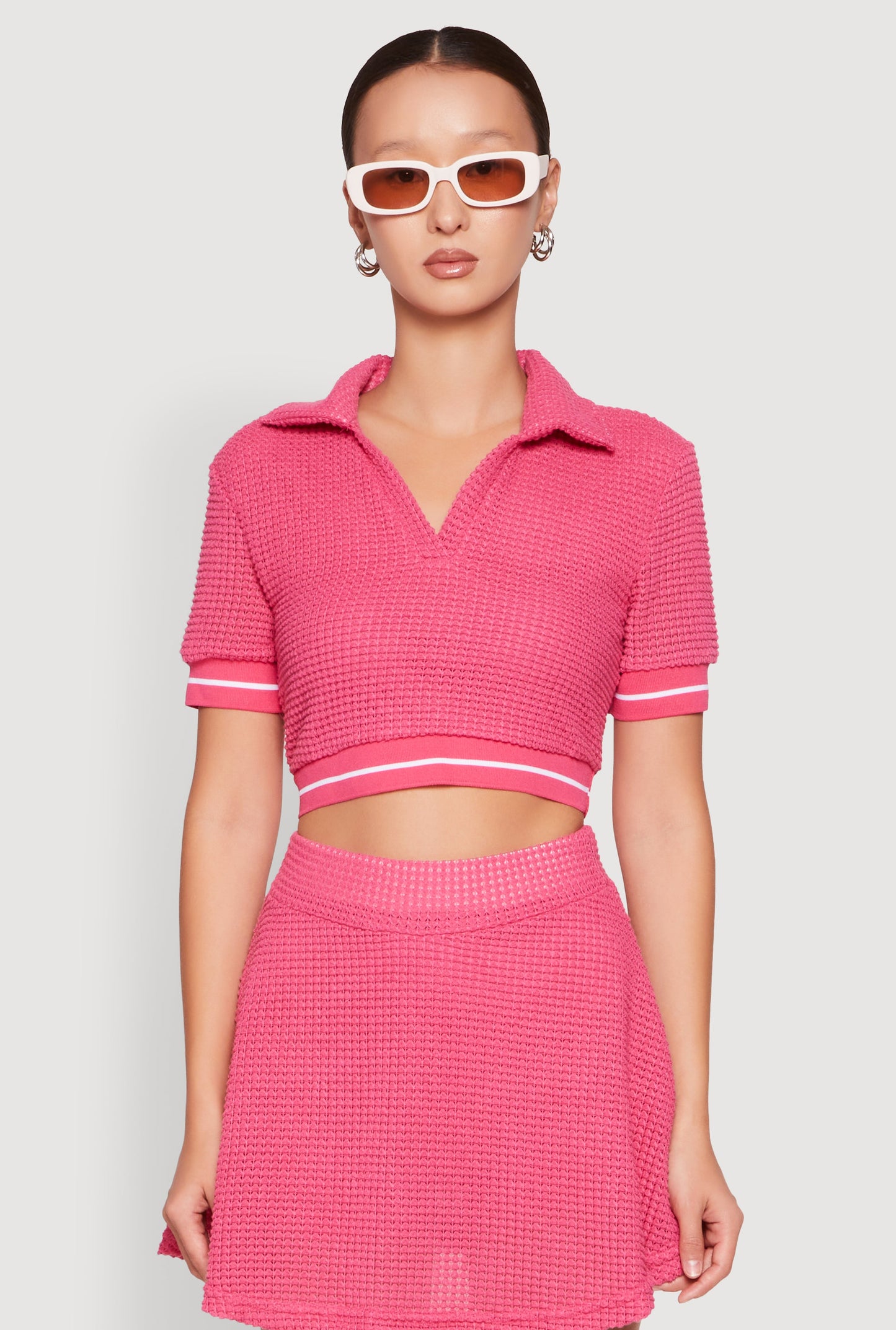 Textured Knit Johnny Collar Crop Top