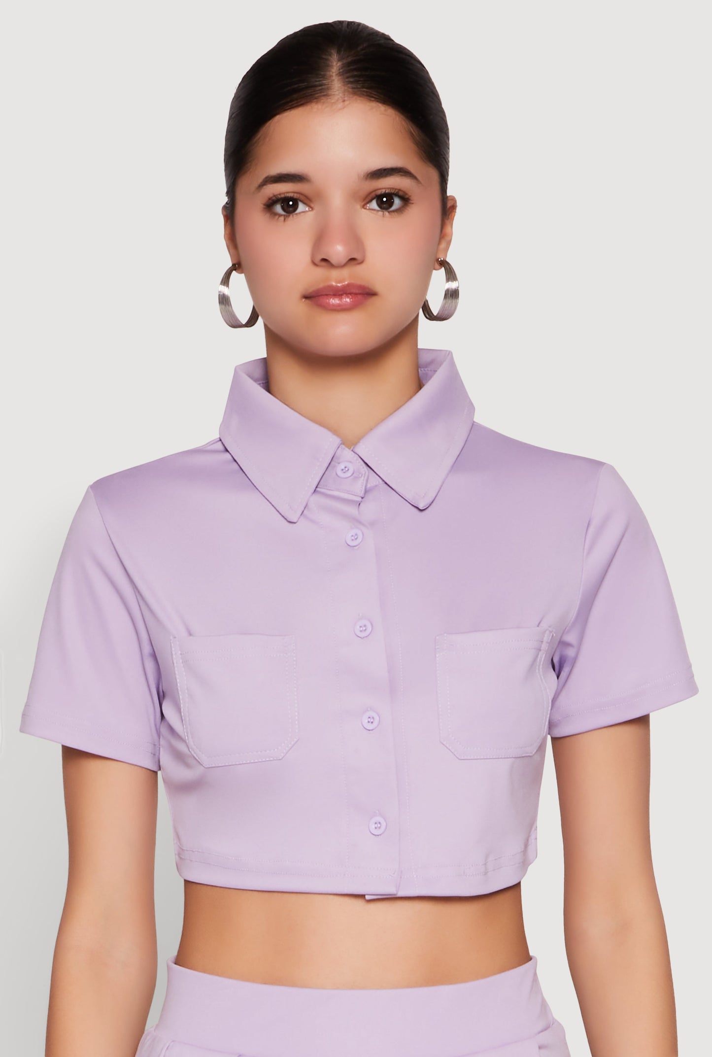 Short Sleeve Button Front Cropped Shirt