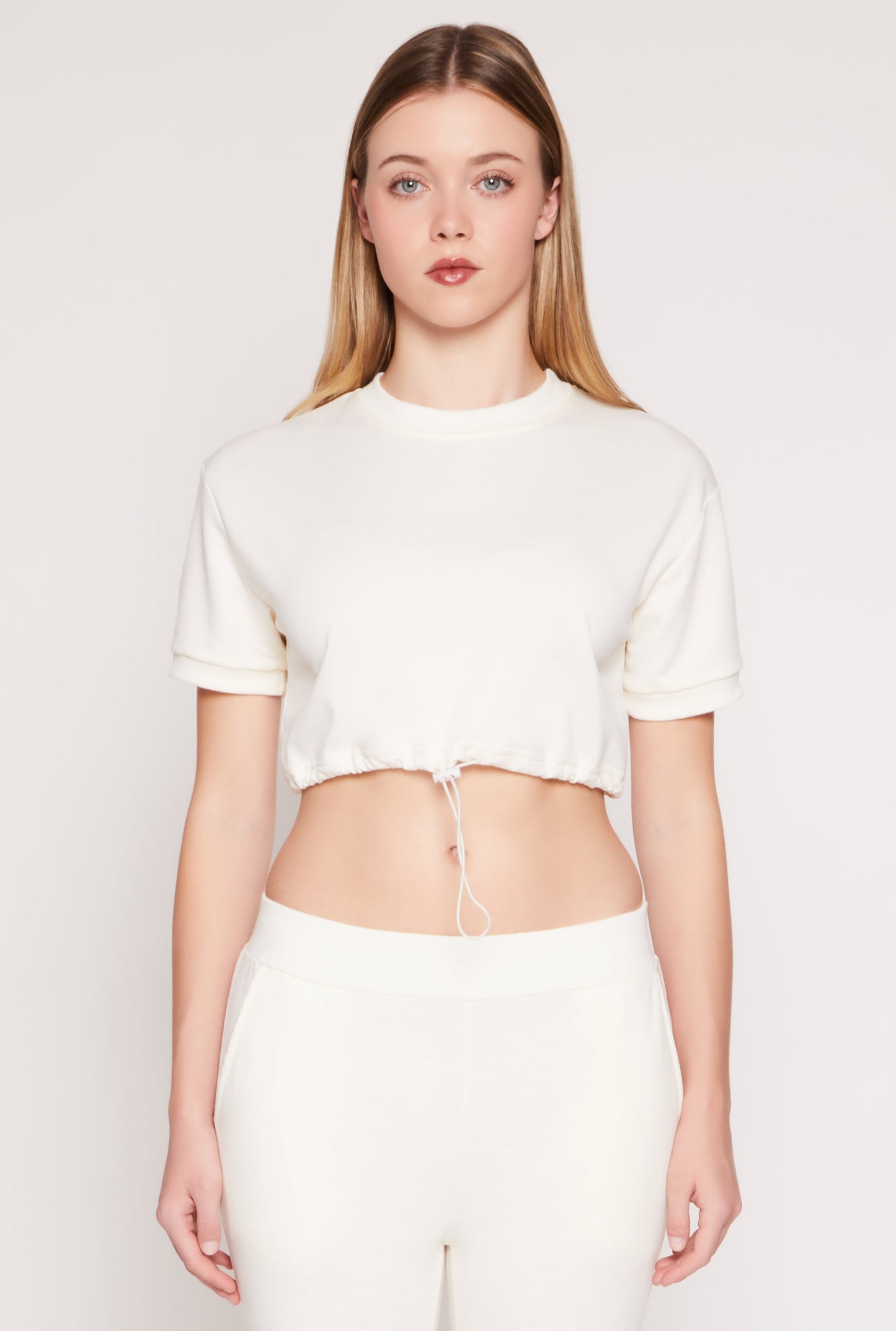 French Terry Toggle Drawstring Hem Crop Top