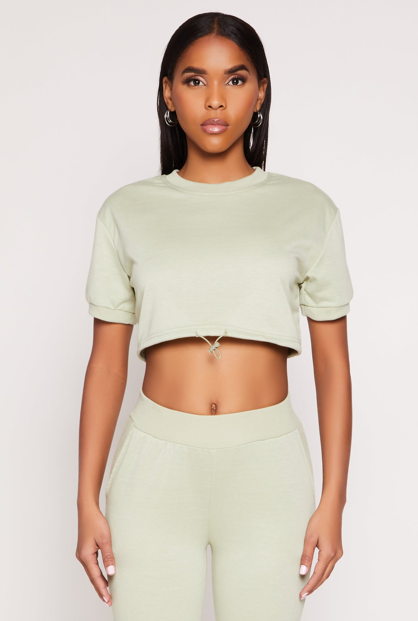 French Terry Toggle Drawstring Hem Crop Top