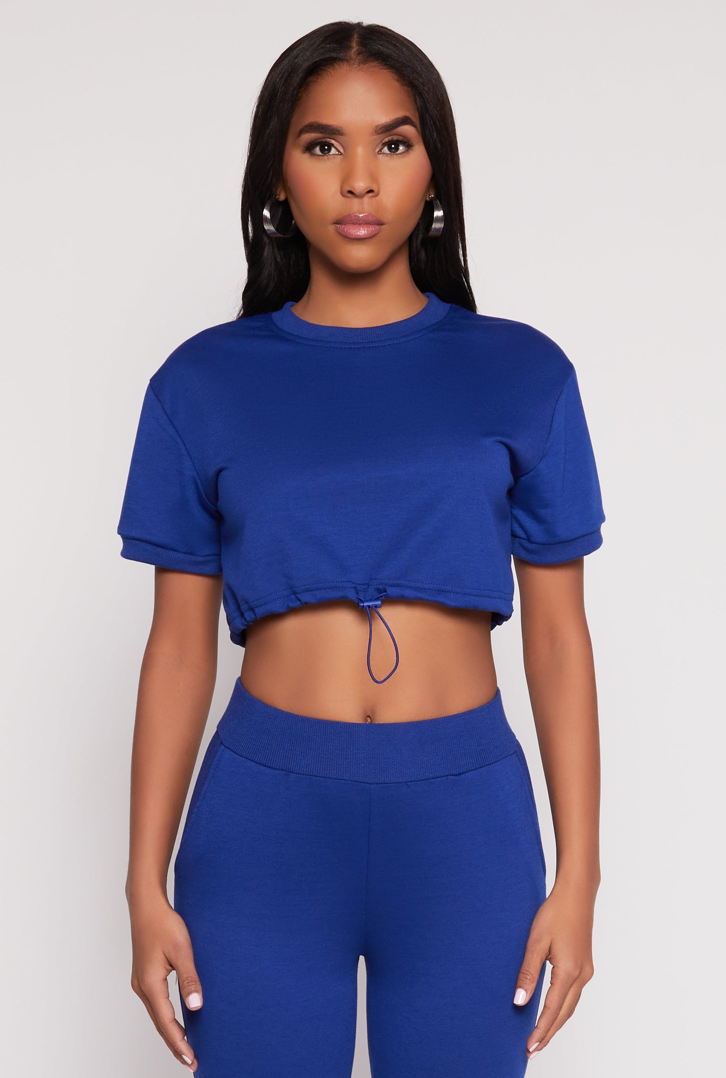 French Terry Toggle Drawstring Hem Crop Top