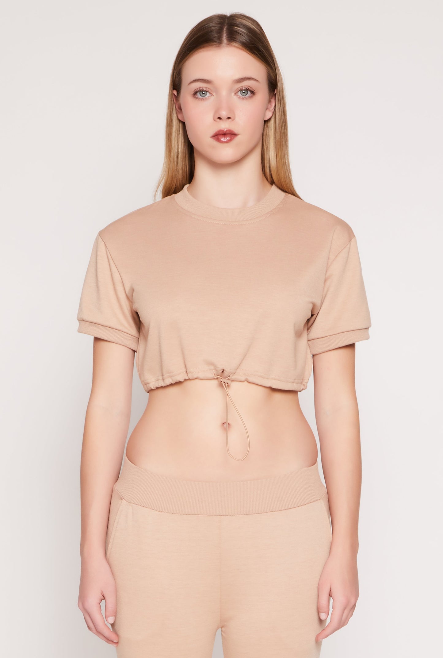 French Terry Toggle Drawstring Hem Crop Top