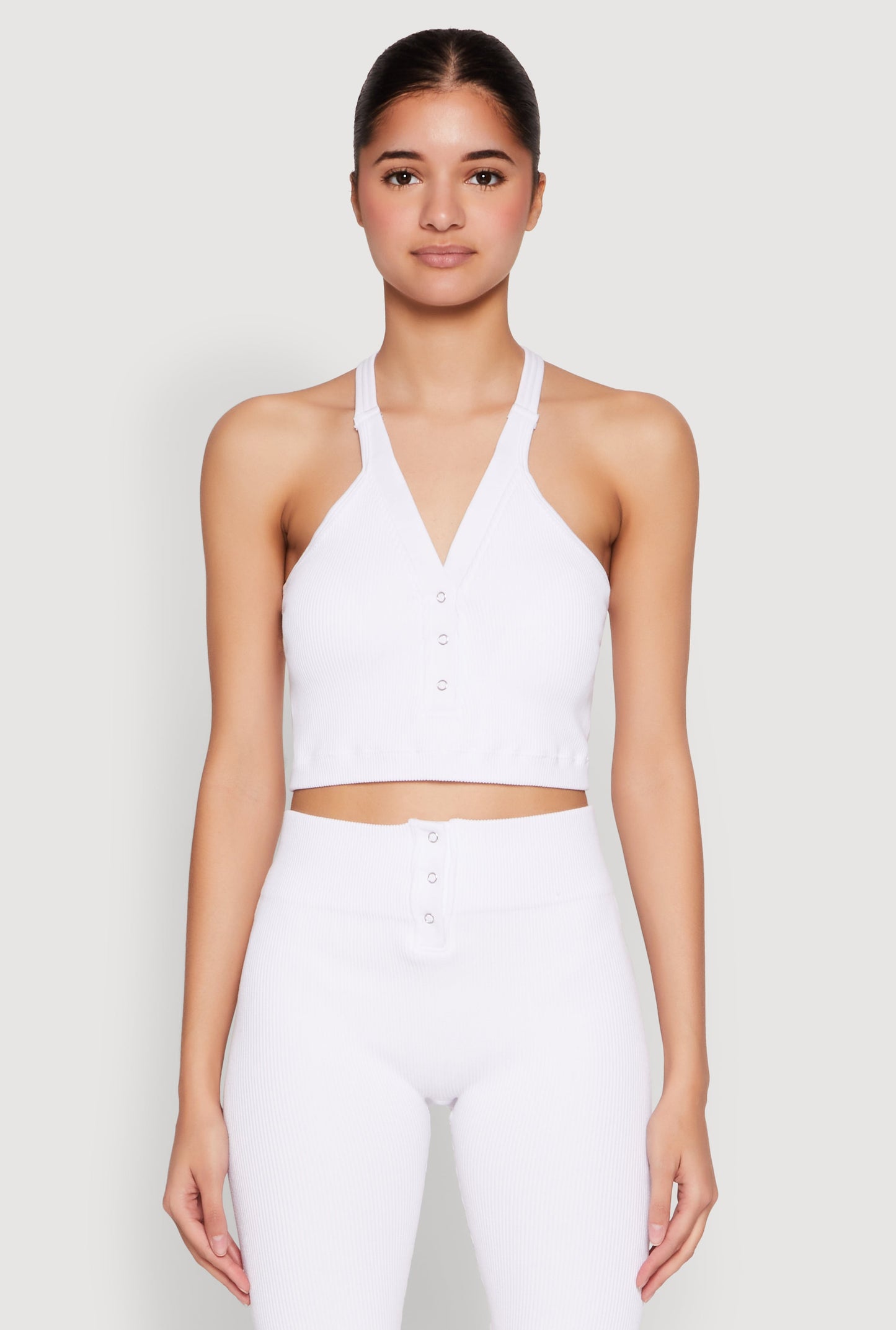 Sleeveless Racerback Henley Crop Top