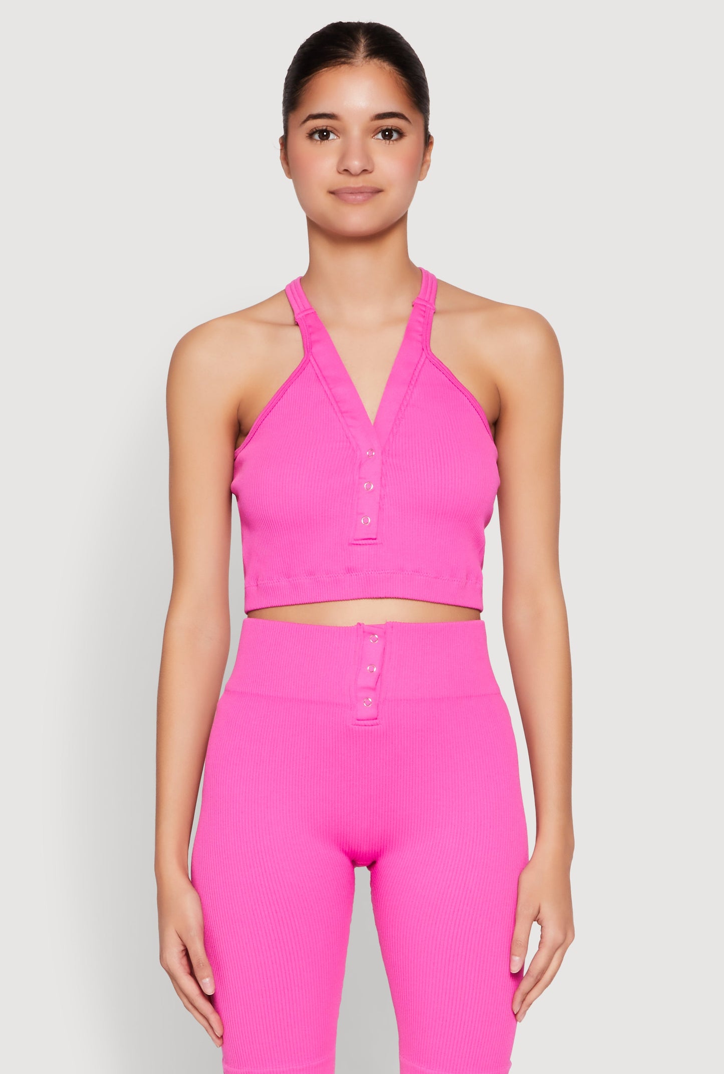 Sleeveless Racerback Henley Crop Top