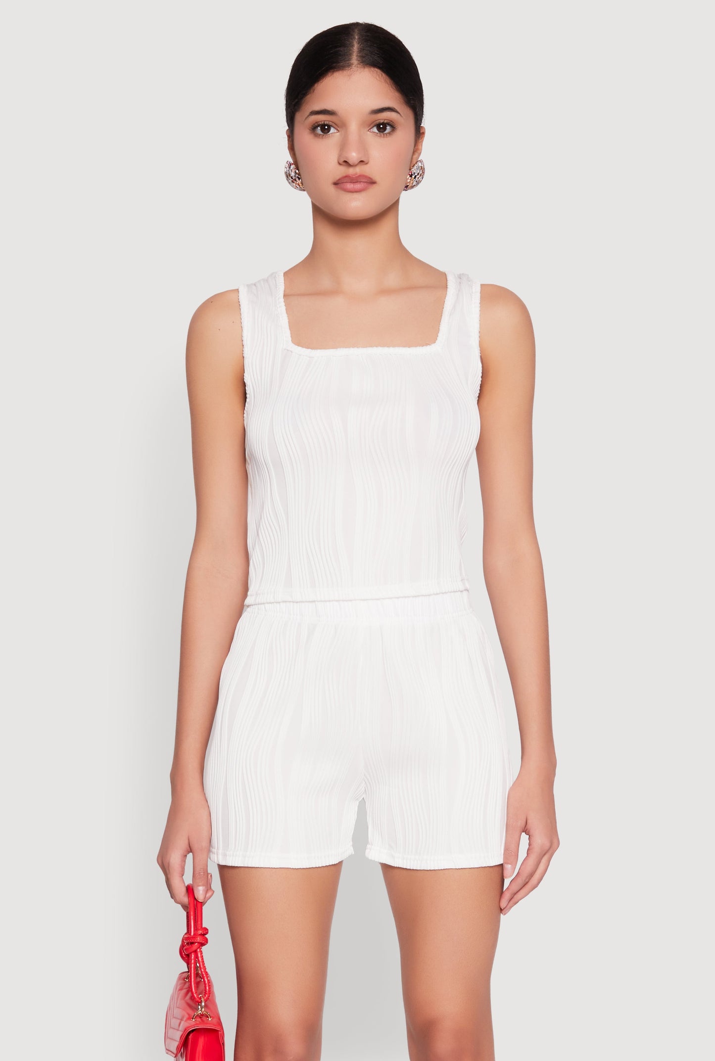 Plisse Knit Cropped Tank Top