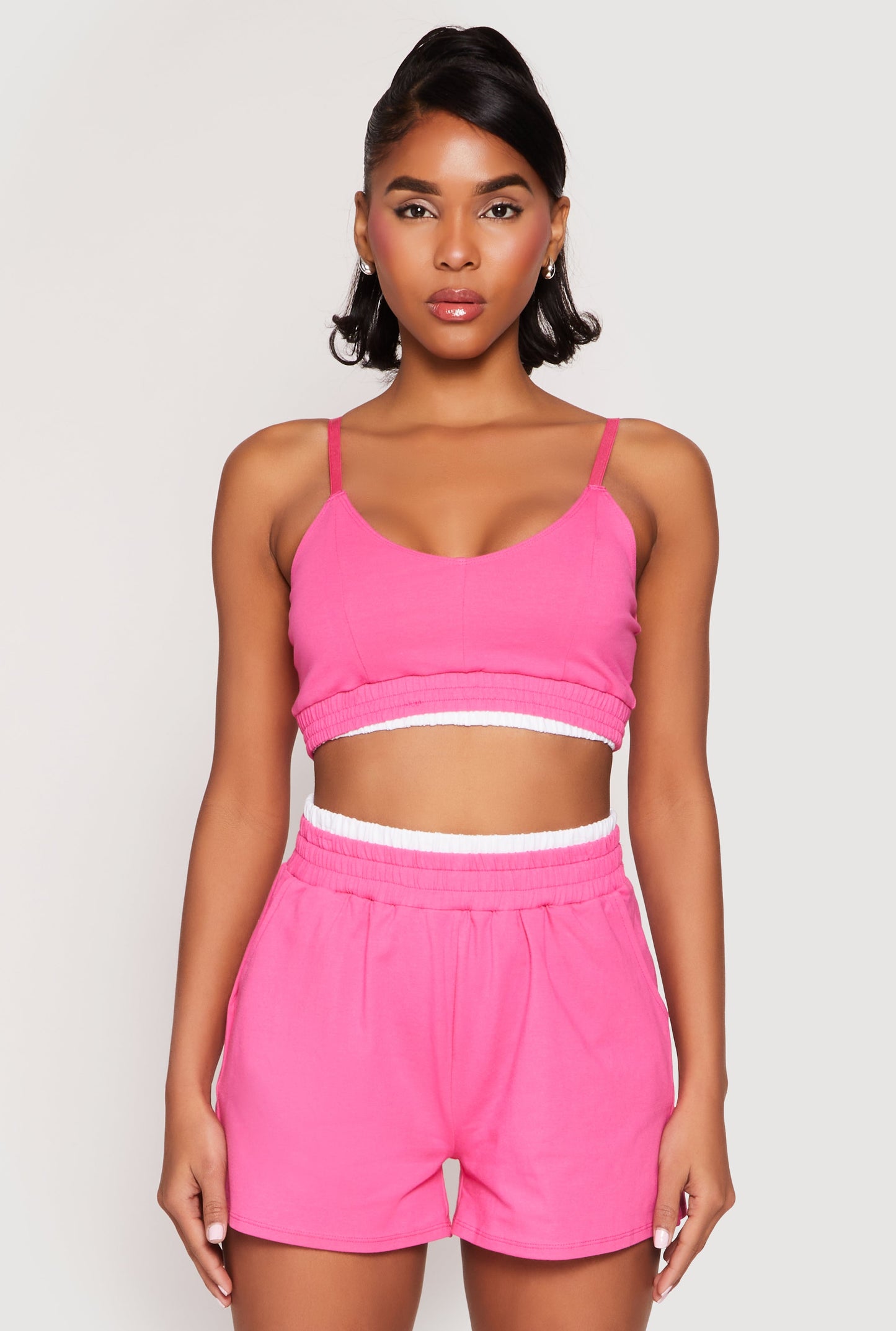 Contrast Trim Smocked Hem Crop Top