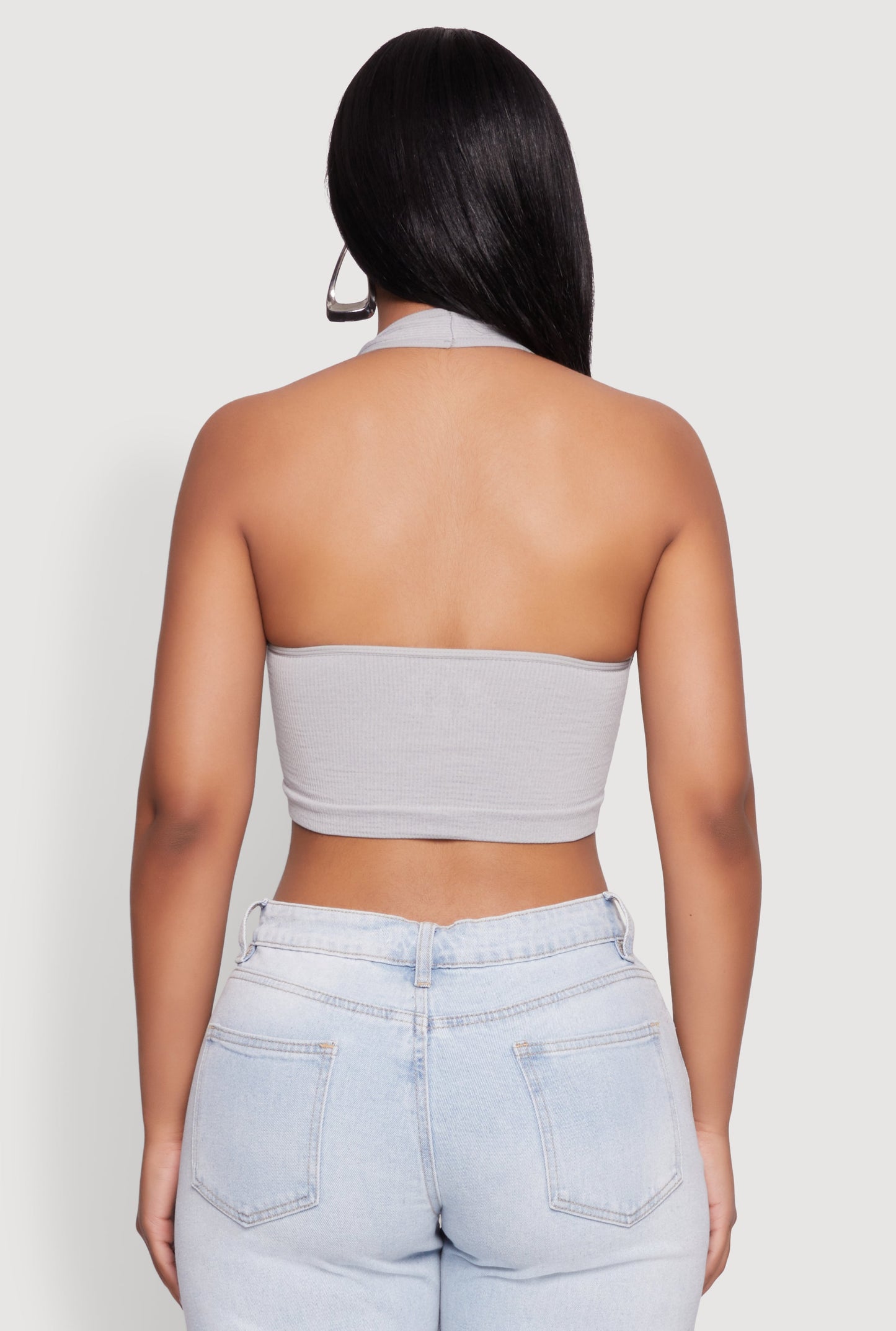 Button Front Cut Out Halter Neck Crop Top