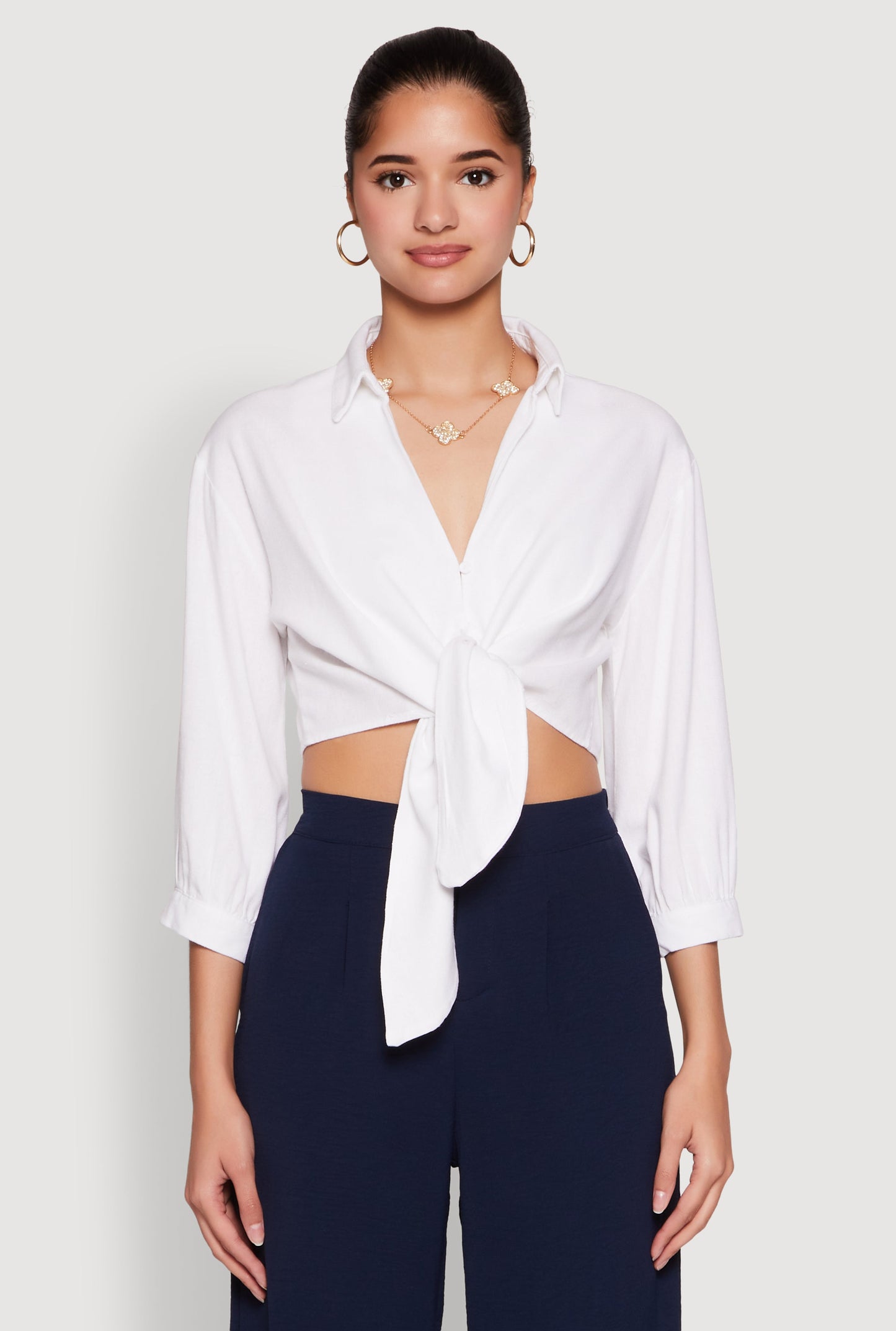 Haute Monde Linen Tie Front Crop Top