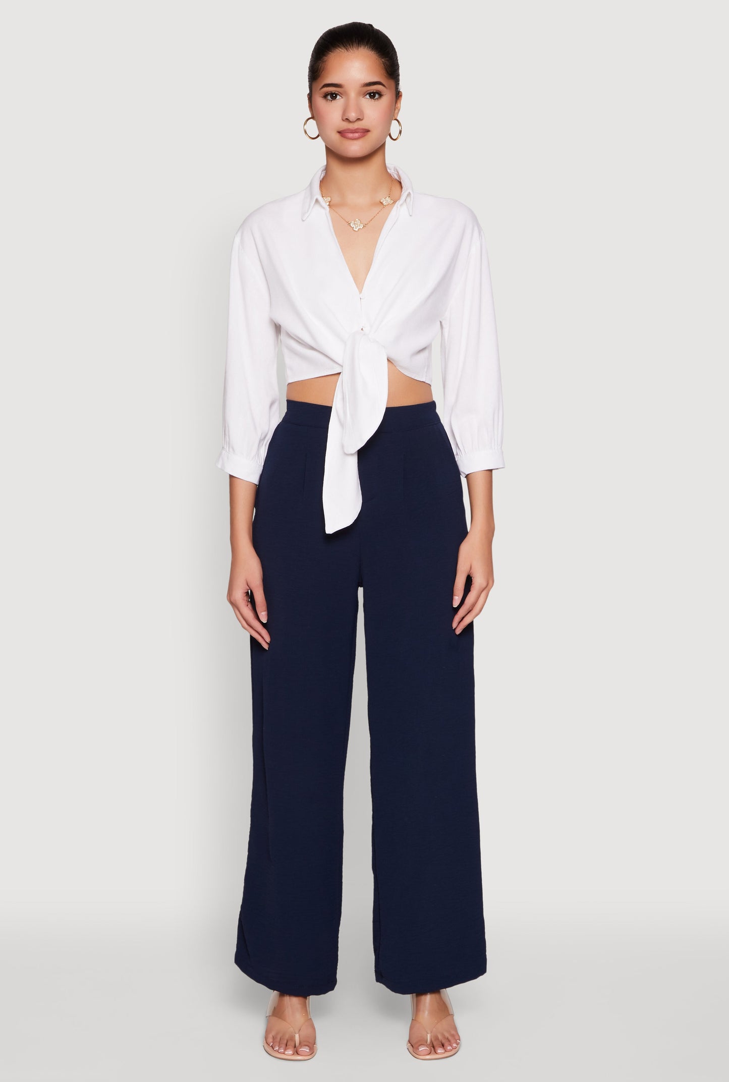 Haute Monde Linen Tie Front Crop Top