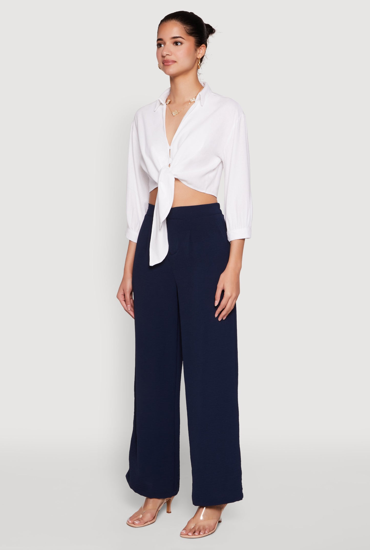 Haute Monde Linen Tie Front Crop Top