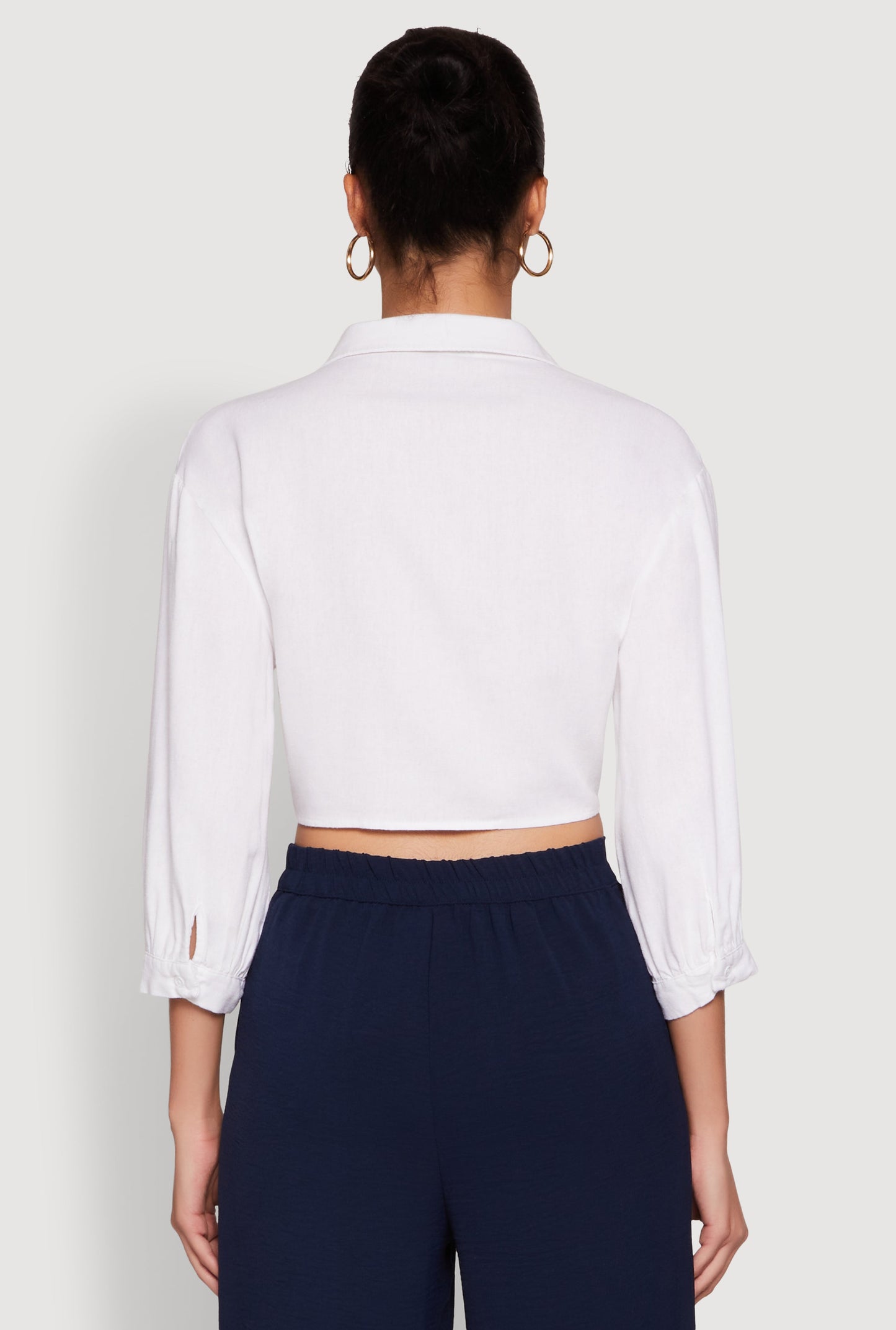 Haute Monde Linen Tie Front Crop Top