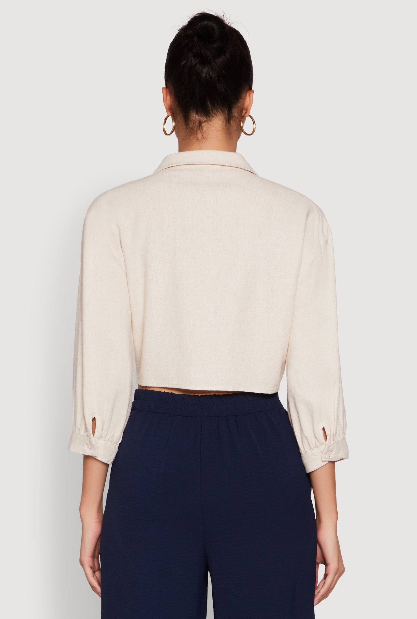 Haute Monde Linen Tie Front Crop Top