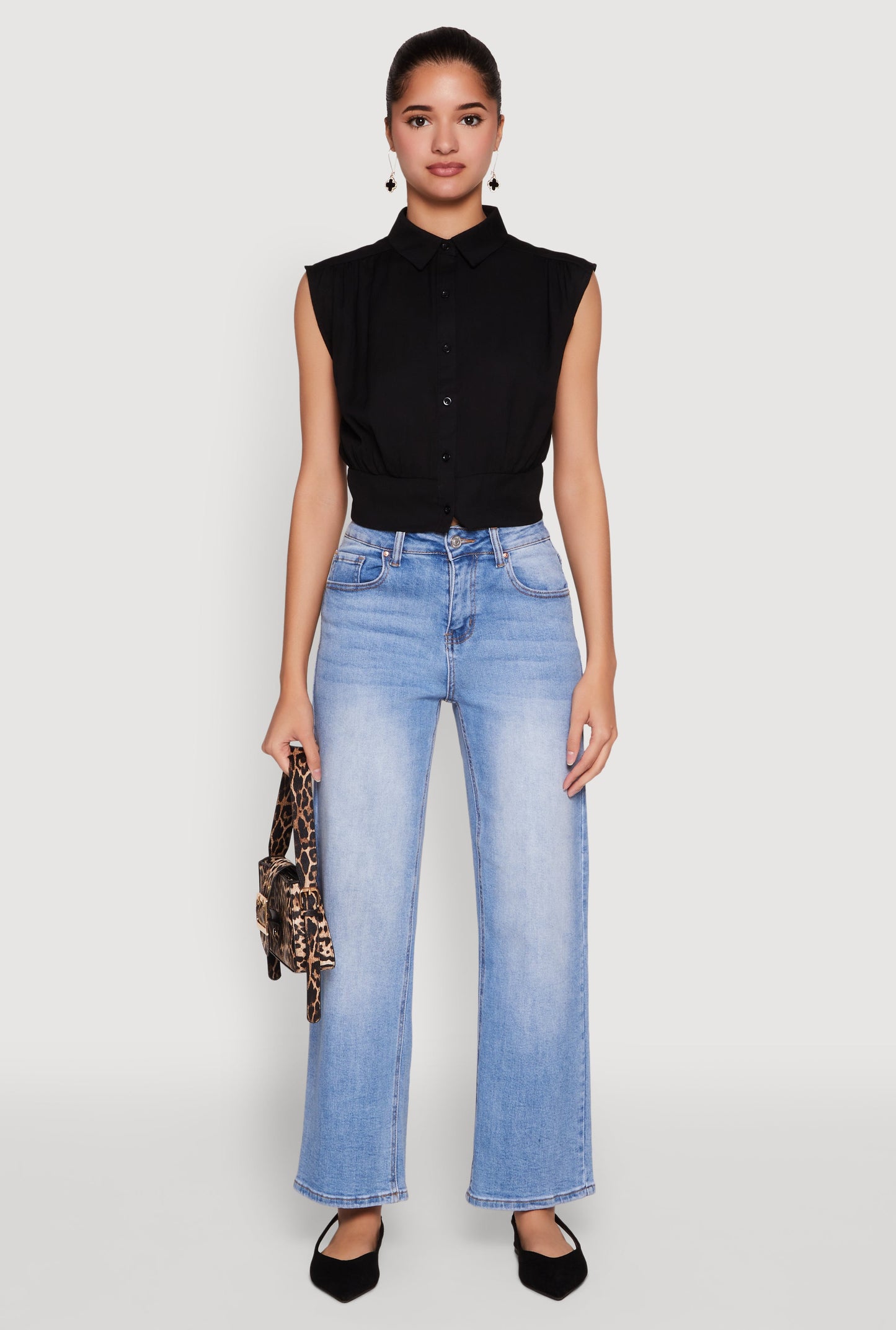 Sleeveless Cropped Button Front Shirt