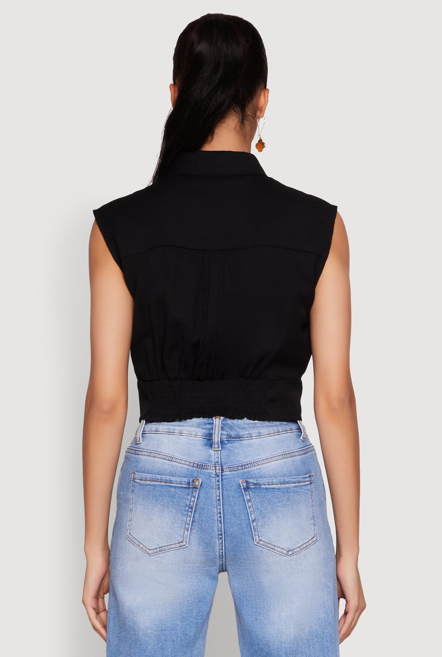 Sleeveless Cropped Button Front Shirt