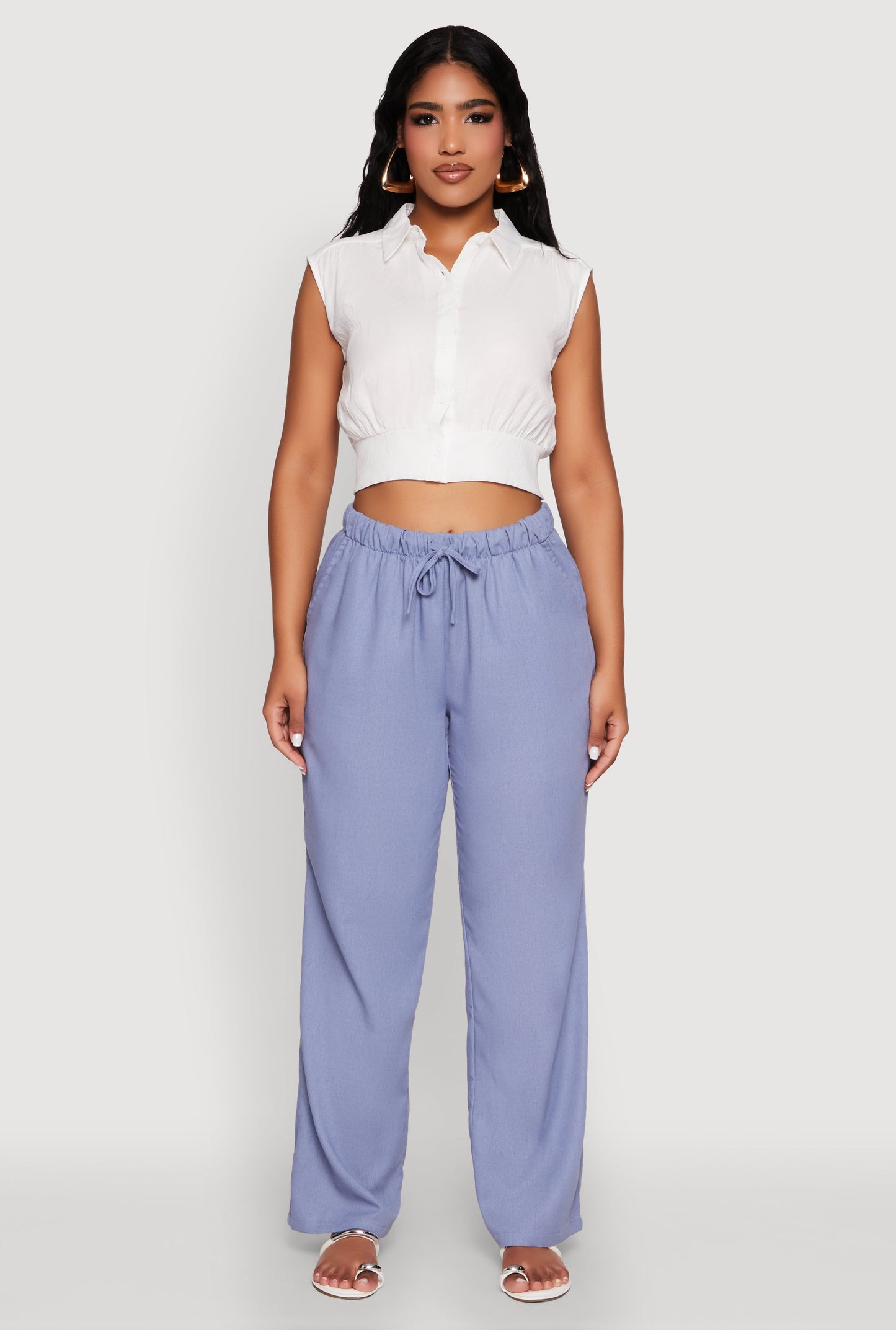 Sleeveless Cropped Button Front Shirt