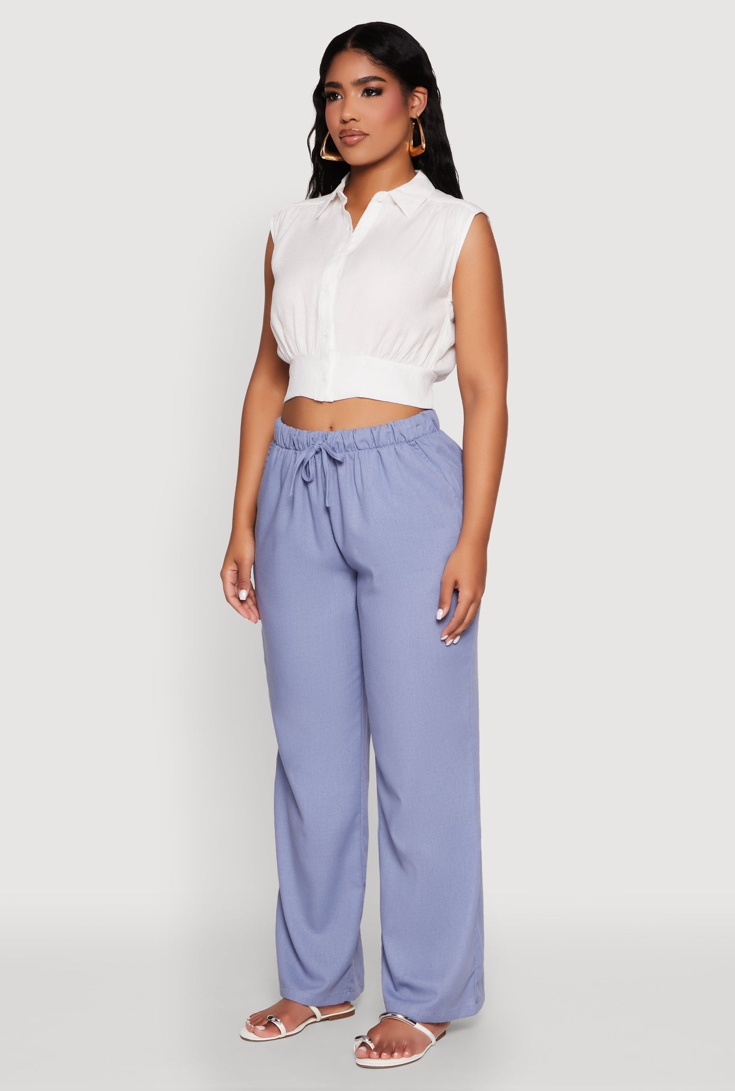 Sleeveless Cropped Button Front Shirt