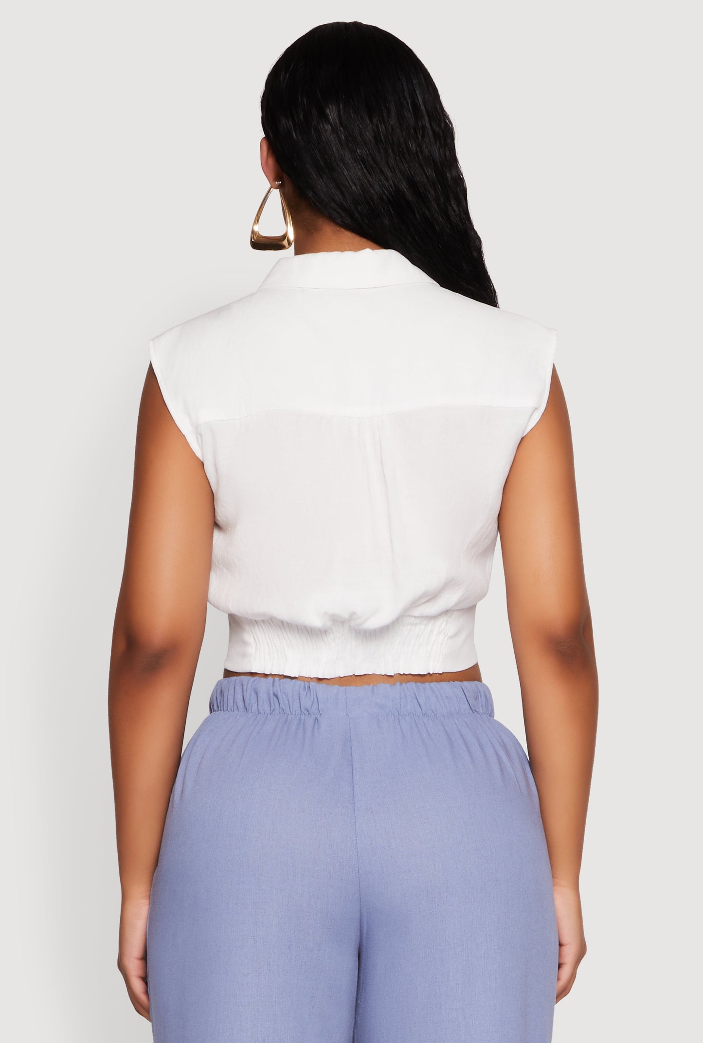 Sleeveless Cropped Button Front Shirt