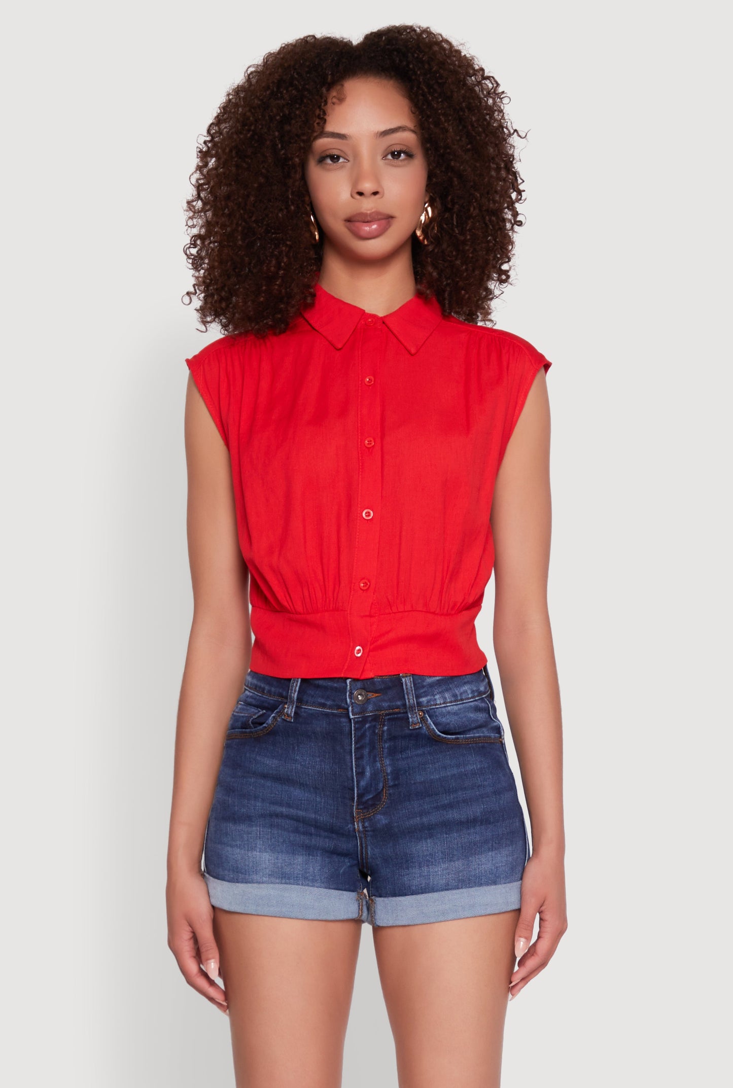 Sleeveless Cropped Button Front Shirt