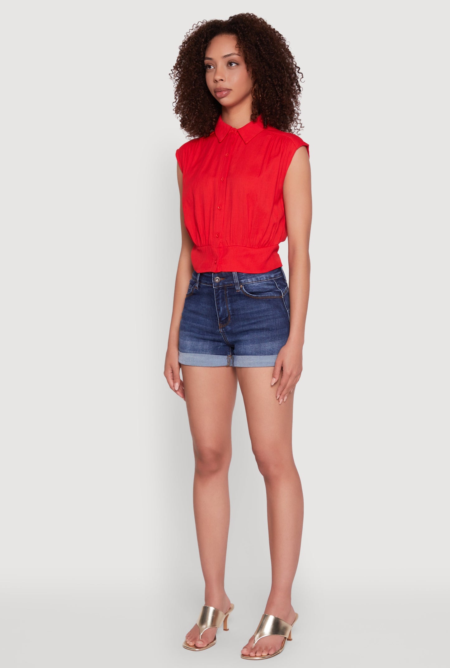 Sleeveless Cropped Button Front Shirt