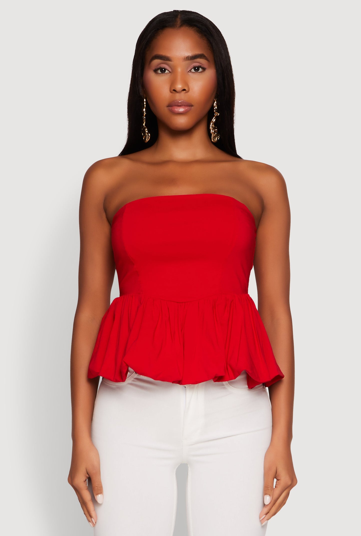 Smocked Back Bubble Hem Blouse
