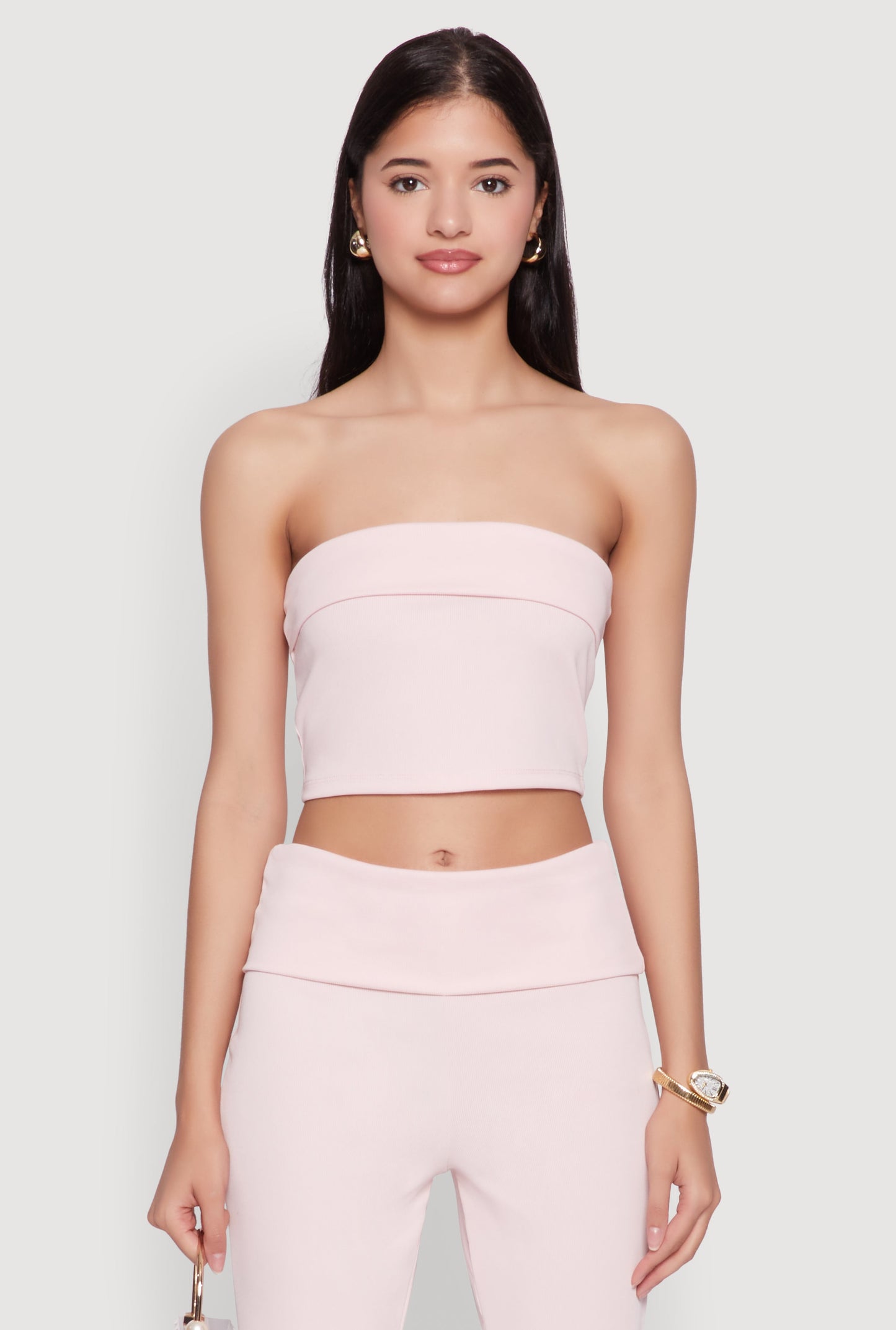 Haute Monde Cropped Fold Over Tube Top