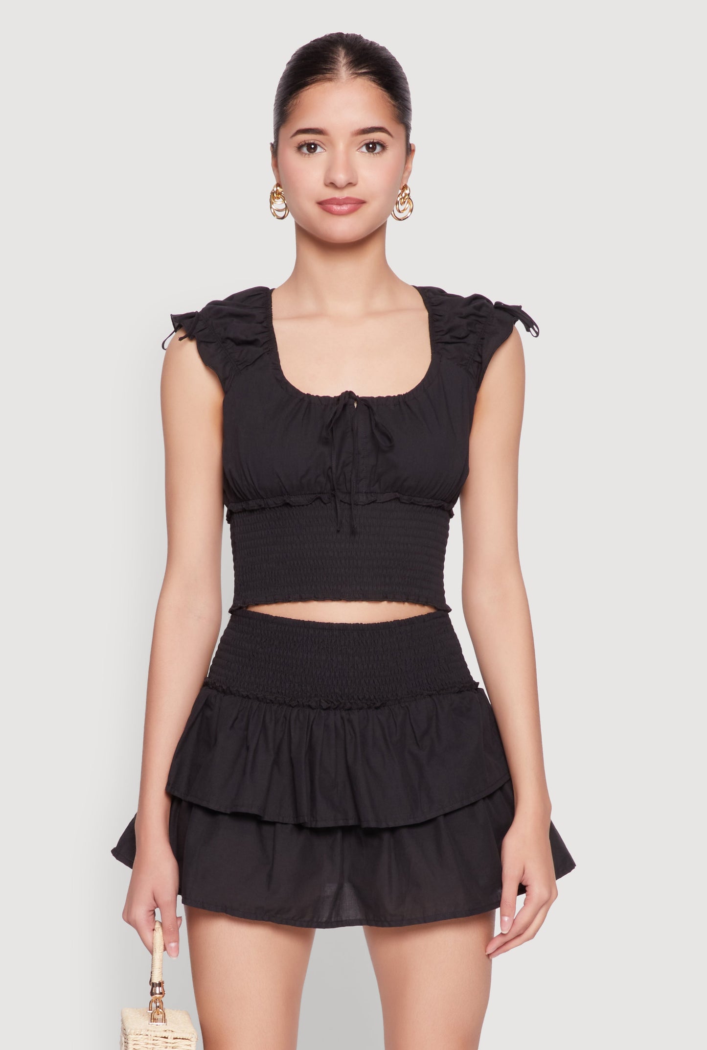 Smocked Hem Peasant Crop Top
