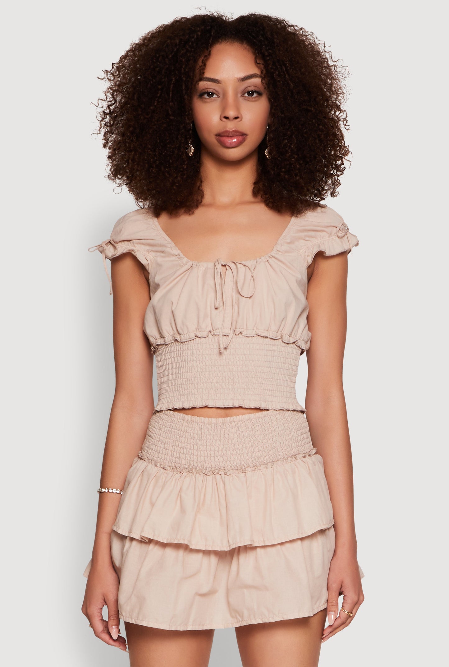 Smocked Hem Peasant Crop Top