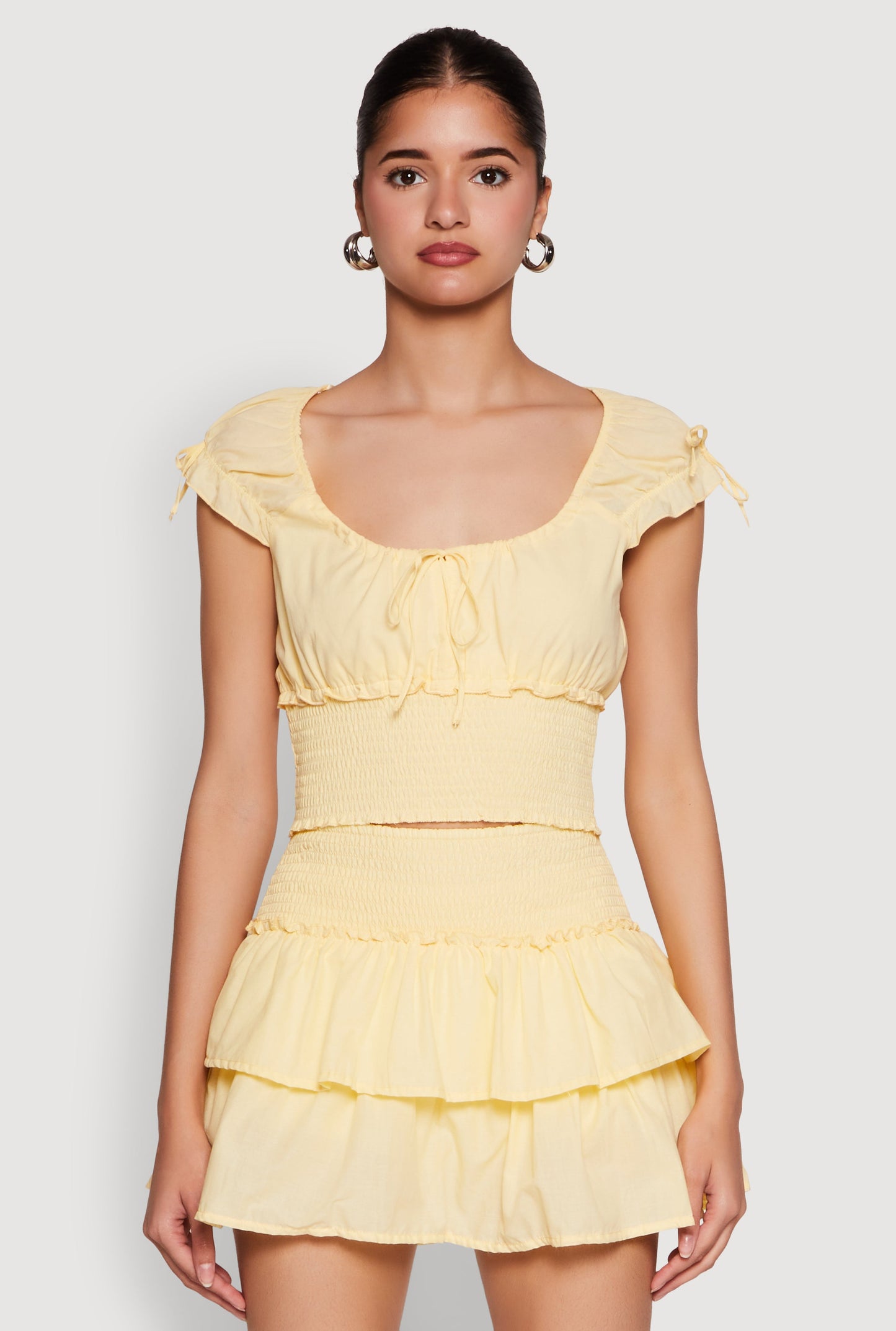 Smocked Hem Peasant Crop Top