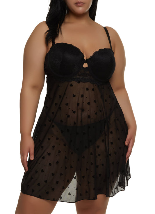 Plus Size Keyhole Babydoll and G String