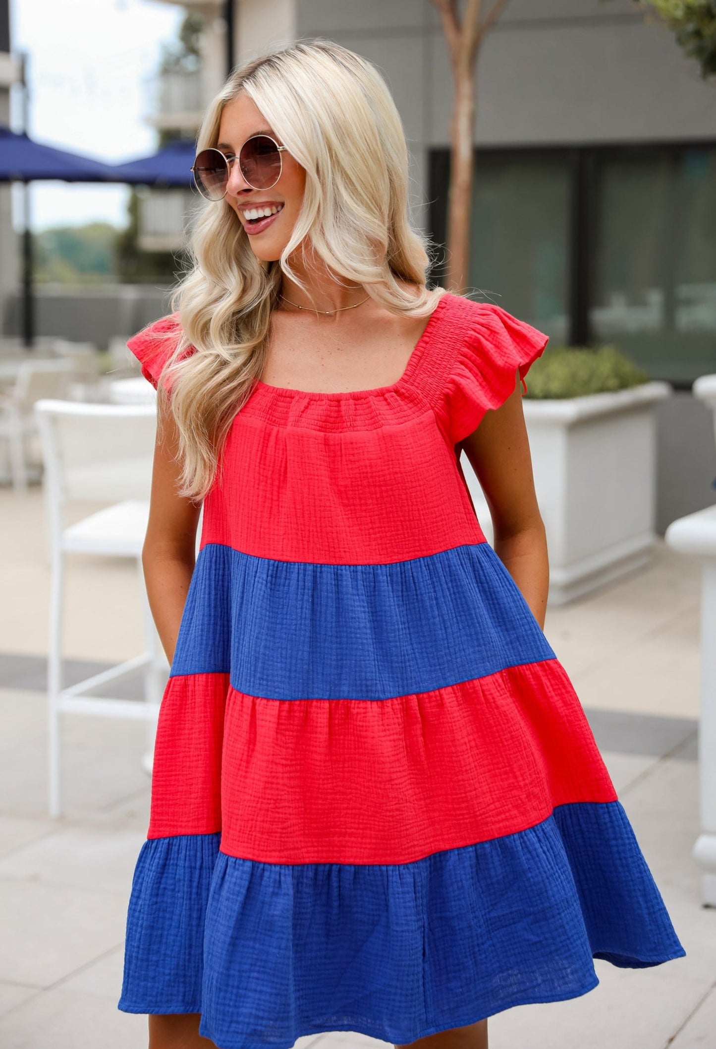 FINAL SALE - Dandy Darling Linen Tiered Color Block Mini Dress