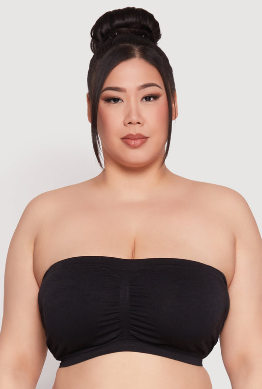 Plus Size Basic Seamless Ruched Bandeau Bra