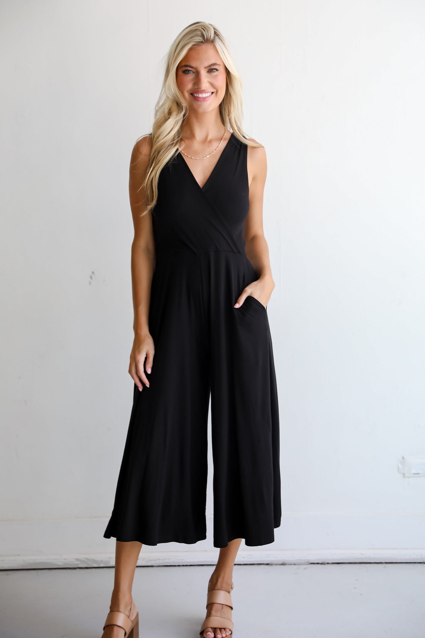 FINAL SALE - Playful Impression Black Surplice Jumpsuit