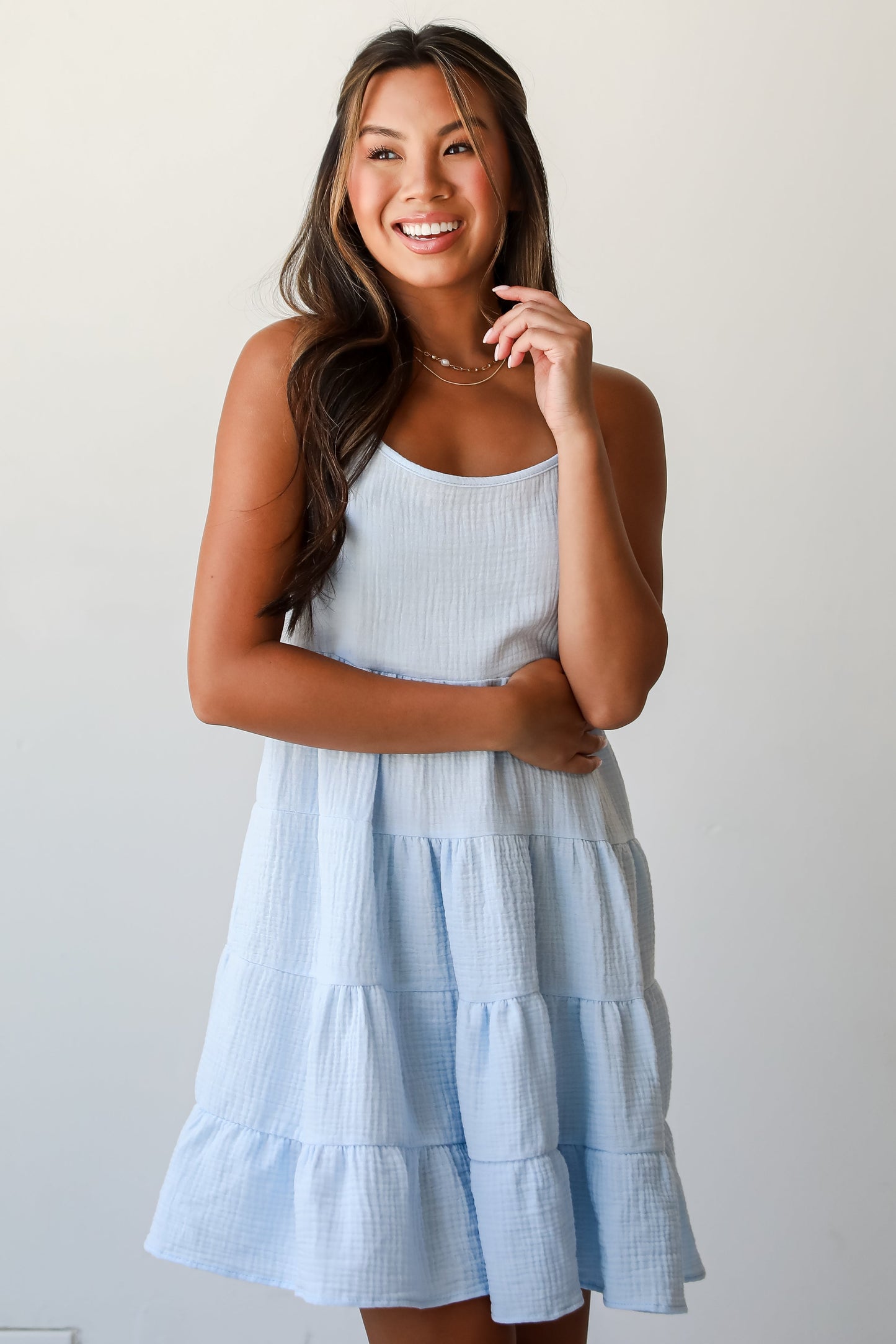 FINAL SALE - Sweetest Impact Light Blue Linen Tiered Mini Dress