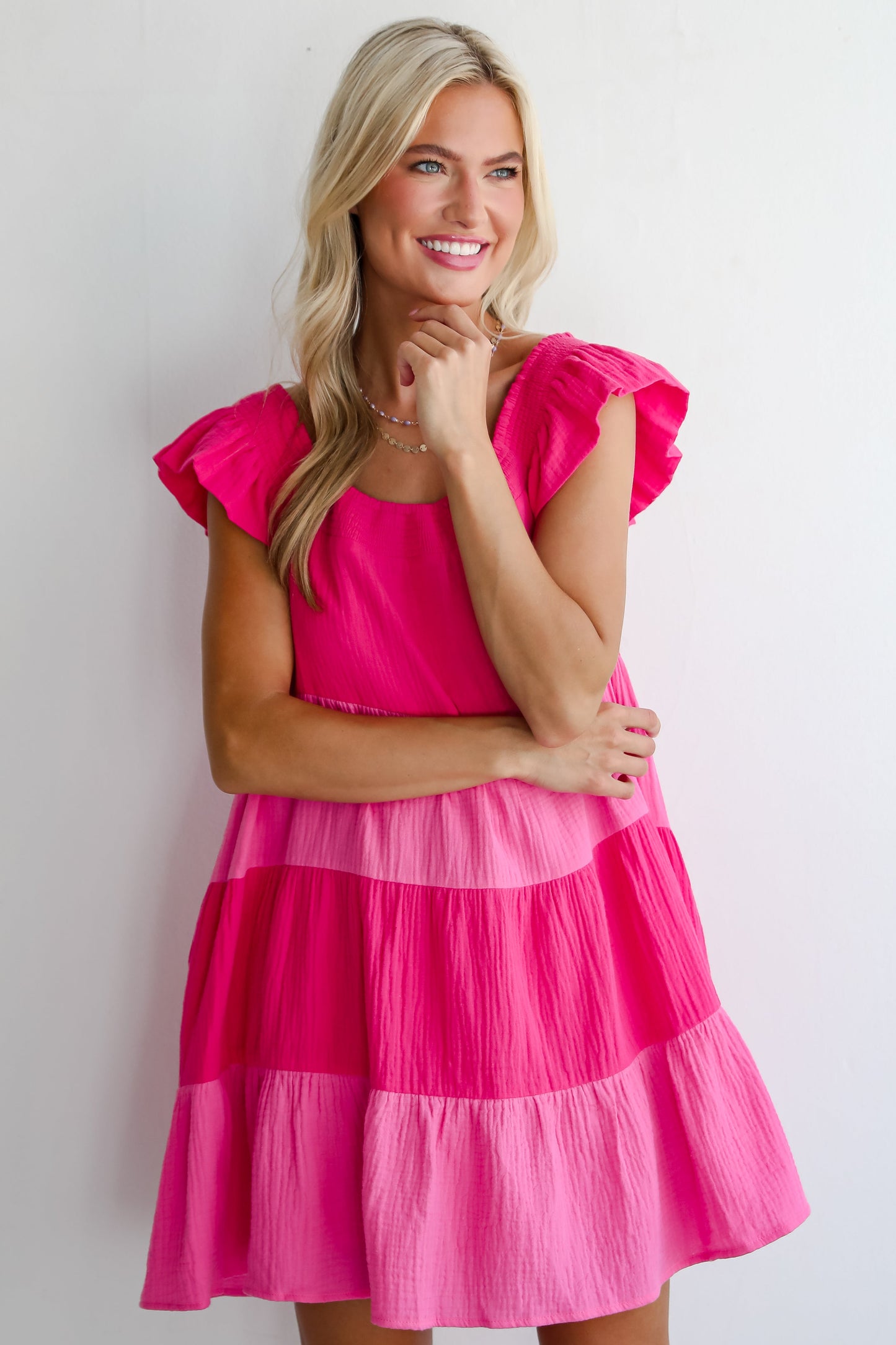 FINAL SALE - Dandy Darling Linen Tiered Color Block Mini Dress