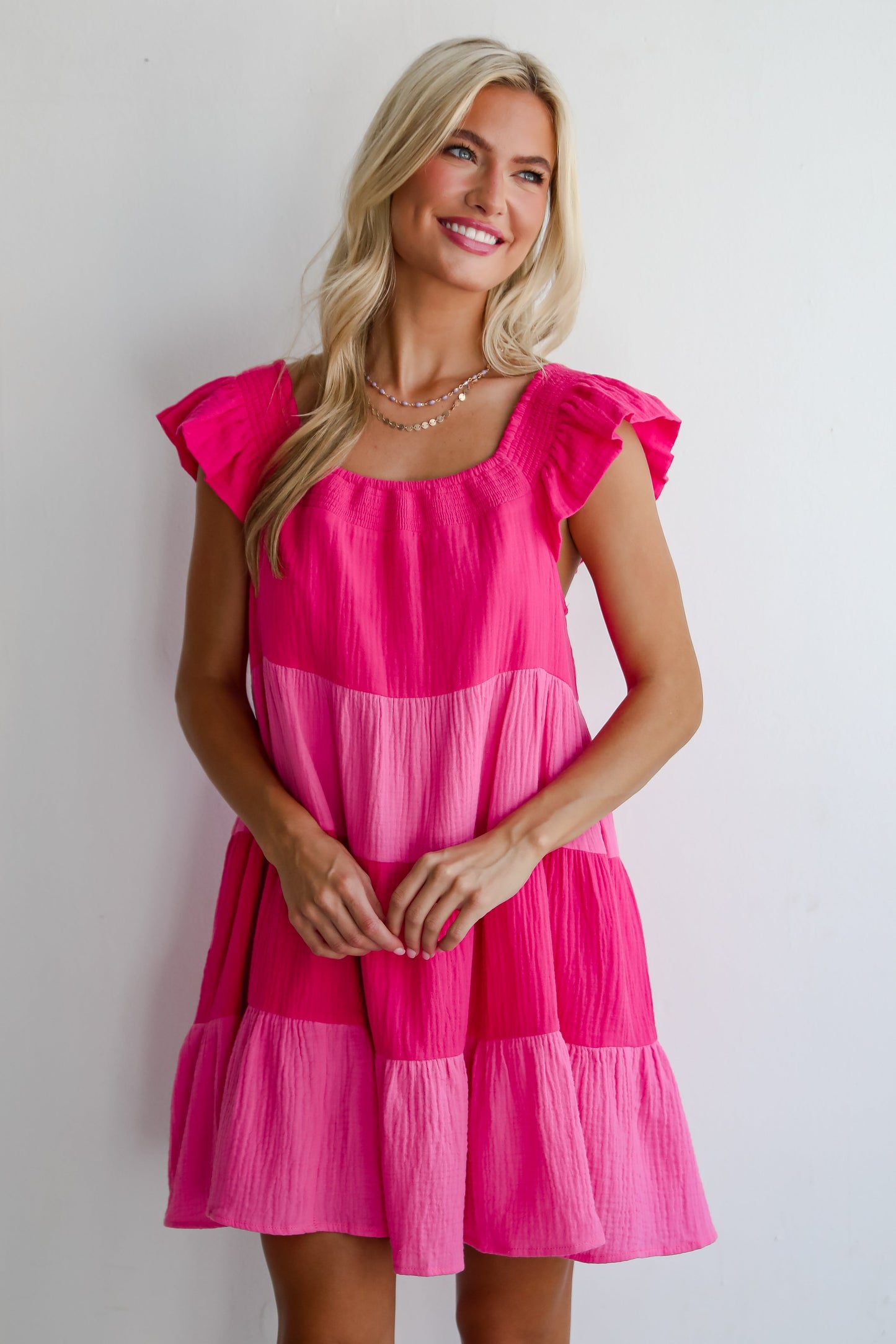 FINAL SALE - Dandy Darling Linen Tiered Color Block Mini Dress
