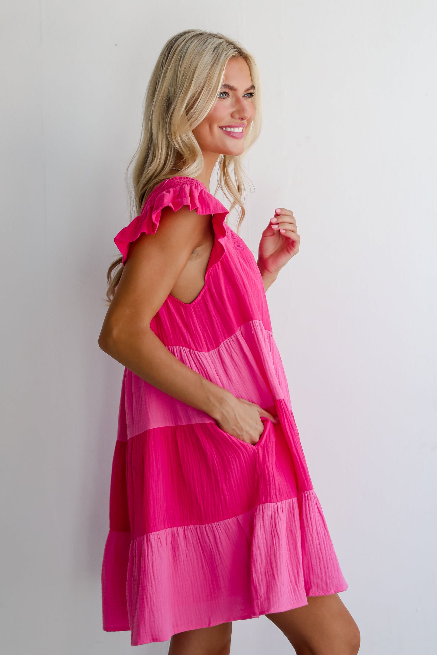 FINAL SALE - Dandy Darling Linen Tiered Color Block Mini Dress