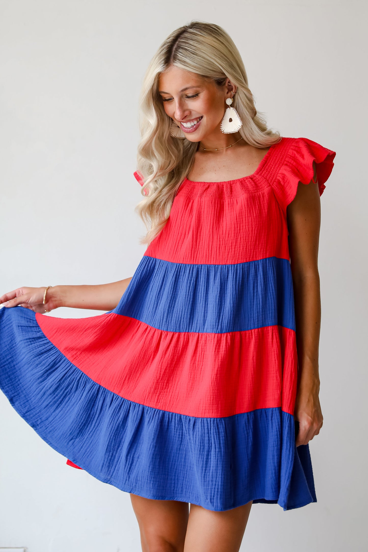 FINAL SALE - Dandy Darling Linen Tiered Color Block Mini Dress