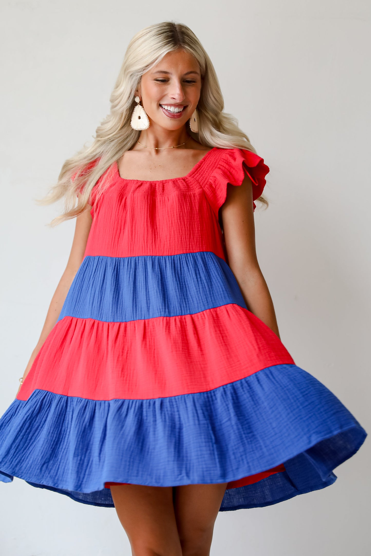 FINAL SALE - Dandy Darling Linen Tiered Color Block Mini Dress